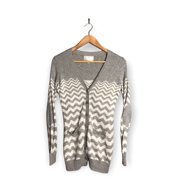 Ruby Moon | Elbow Patch Striped Button Down Cardigan Grey & White - Picture 8 of 10